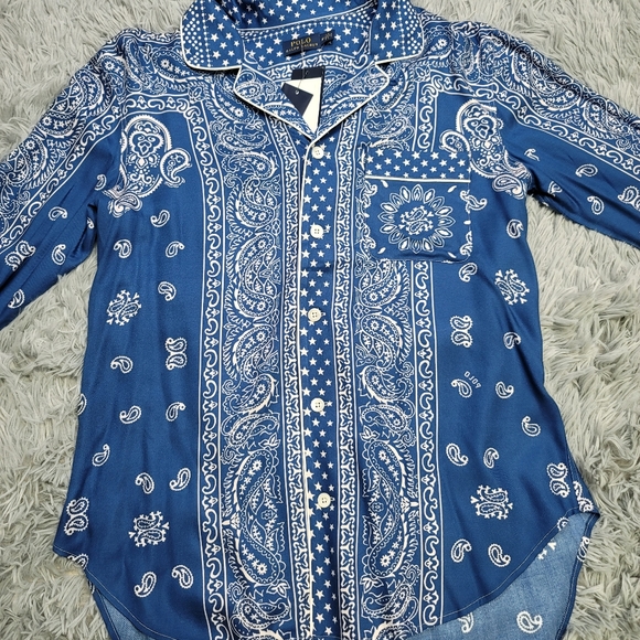 Polo Ralph Lauren Paisley print oversized shirt blue color size M - Picture 8 of 15